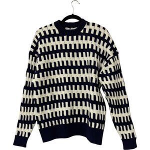 Zara Mens Sweater M Medium Textured Blue White Cotton Knit 3284/318 NWT